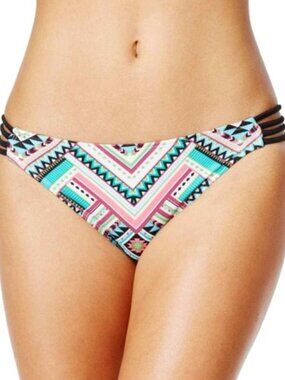 Hula Honey Blue Multi Strappy Tribal-Print Bikini Bottom Hipster Swimsuit S NWT